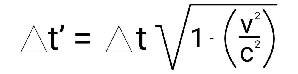 An image showing the formula for finding the effects of time dilation on an object.